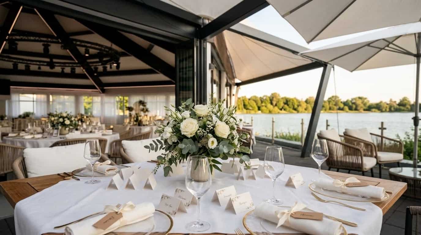 Liebevoll gestaltete Tischkarten auf einem elegant gedeckten Hochzeitstisch