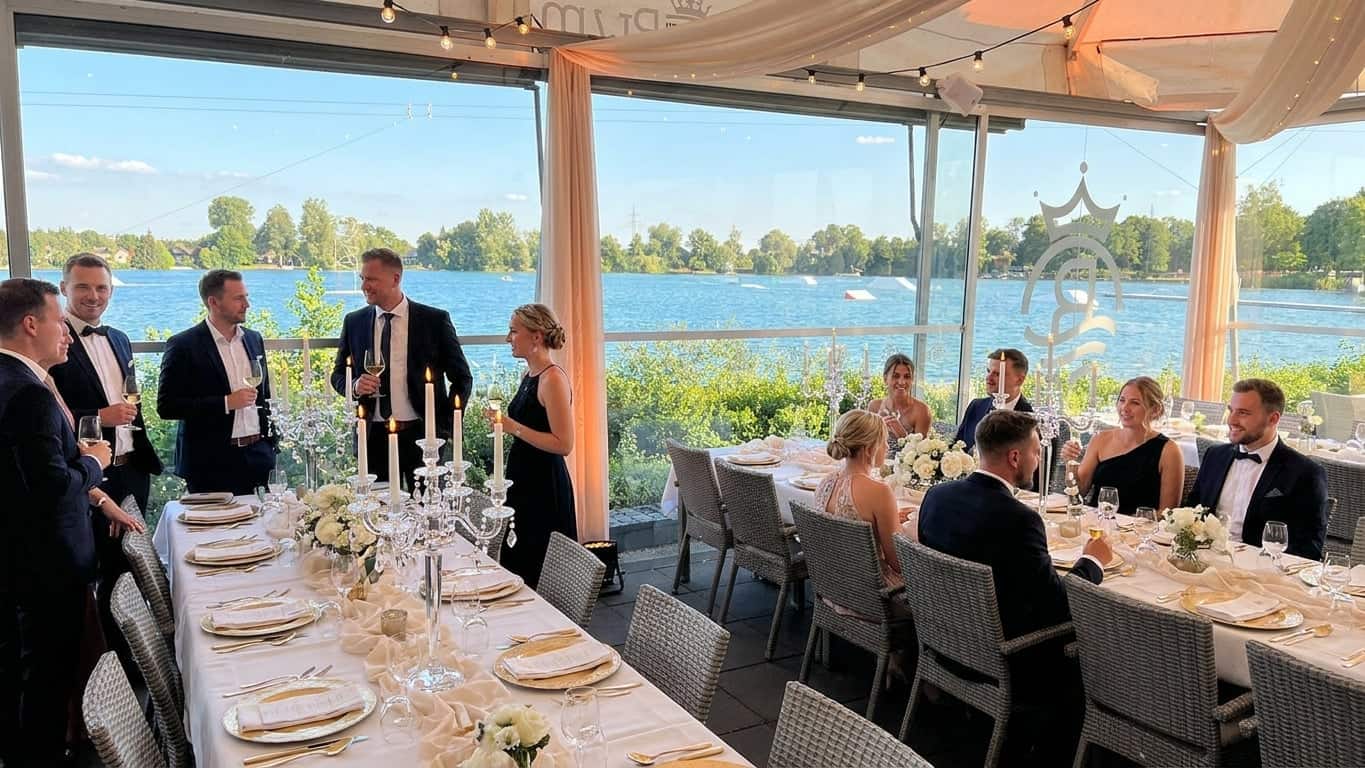 Elegant angerichtetes Gourmet-Gericht im Royal am See Restaurant mit Seeblick im Hintergrund