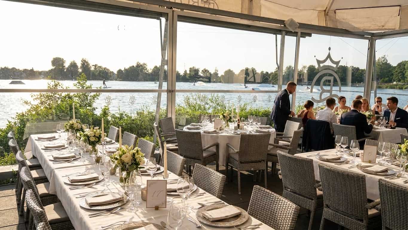 Eventplanerin prüft den Sitzplan mit Tischnummern
